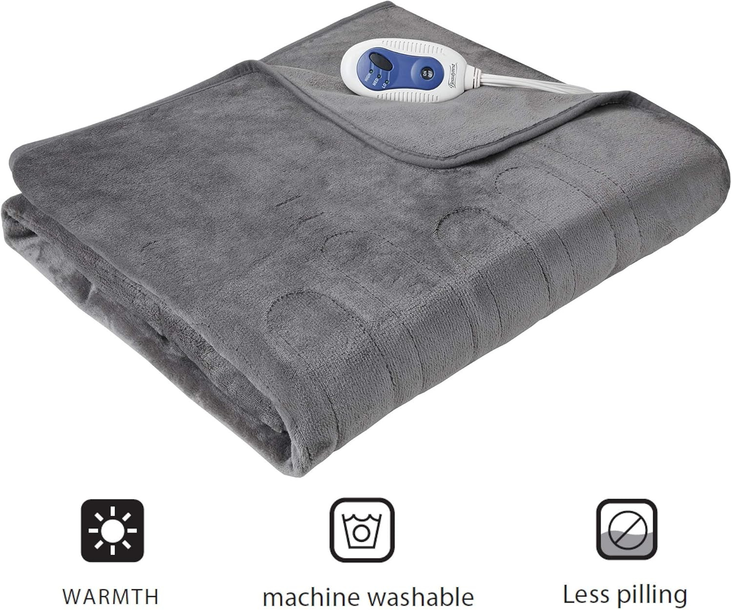 Beautyrest Throw Electric Heated Microlight Plush with Foot Pocket Throw 50x62 Gray