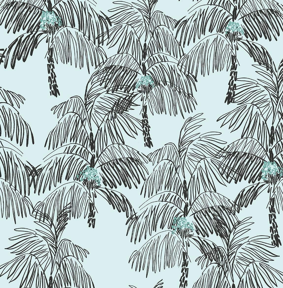 NextWall  Palm Beach Peel and Stick Wallpaper Sky Blue & Black
