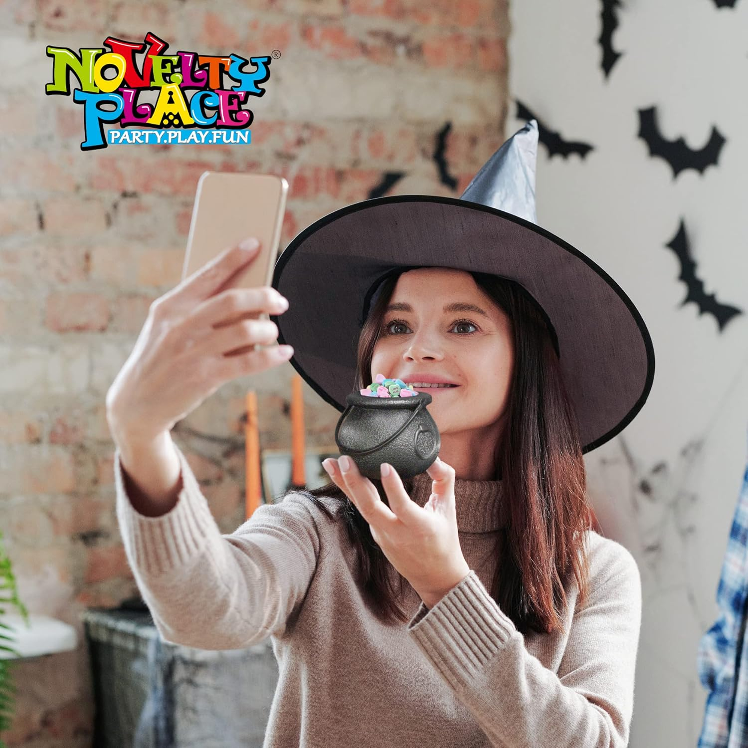 Mini Black Plastic Candy Cauldrons for Halloween and Parties