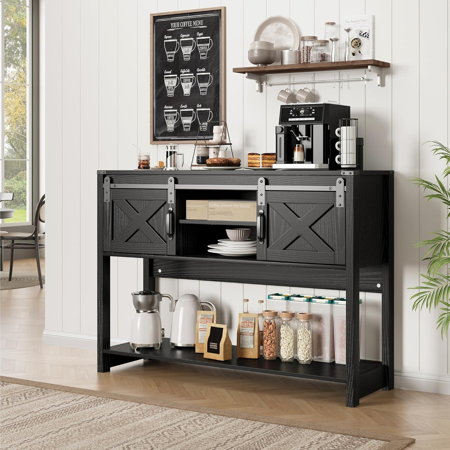 Farmhouse Console Table with Storage Shelf & Sliding Barn Door, Wood Entryway Table with Storage, 46" Narrow Long Sofa Table, Behind Couch Table, Console Tables for Living Room, Entryway, Foyer