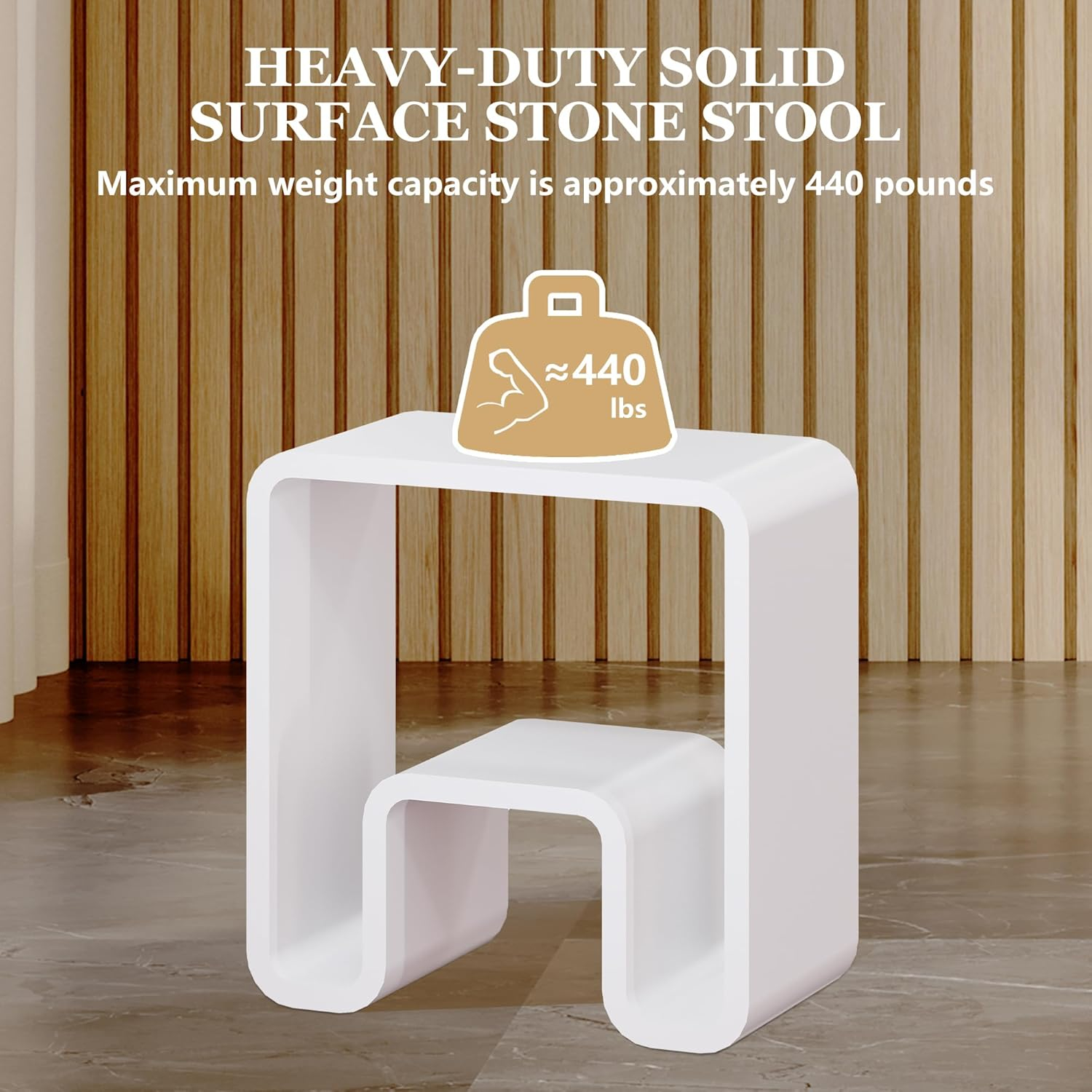 Matte White Solid Surface Dual-Layer Shower Stool