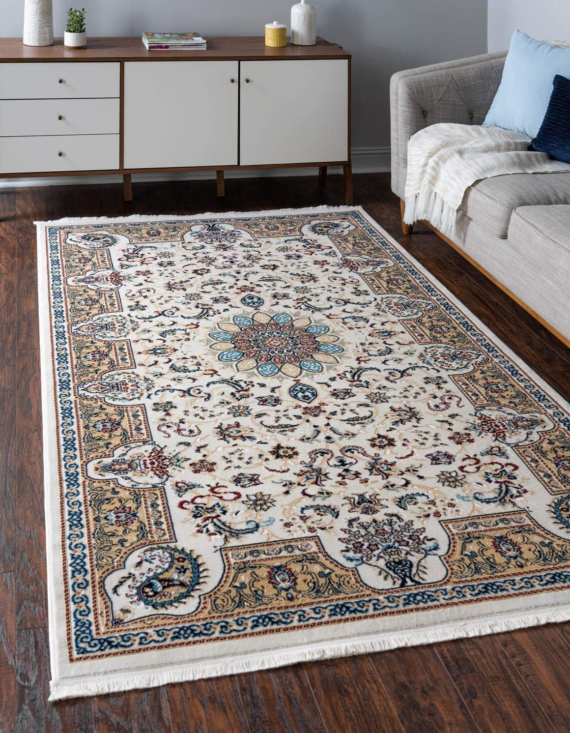 Rugs.com Rabia Collection Rug – 3' x 5' Ivory Low Rug Perfect For Entryways, Kitchens, Breakfast Nooks, Accent Pieces