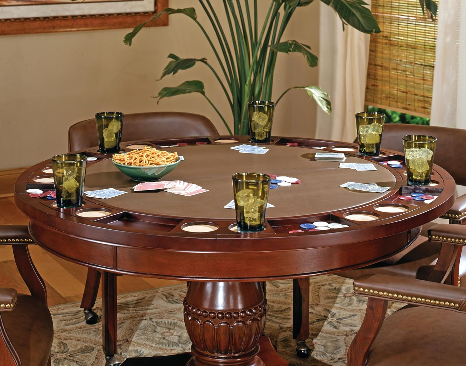 Tournament Black Top Poker Game Table in Cherry Finish