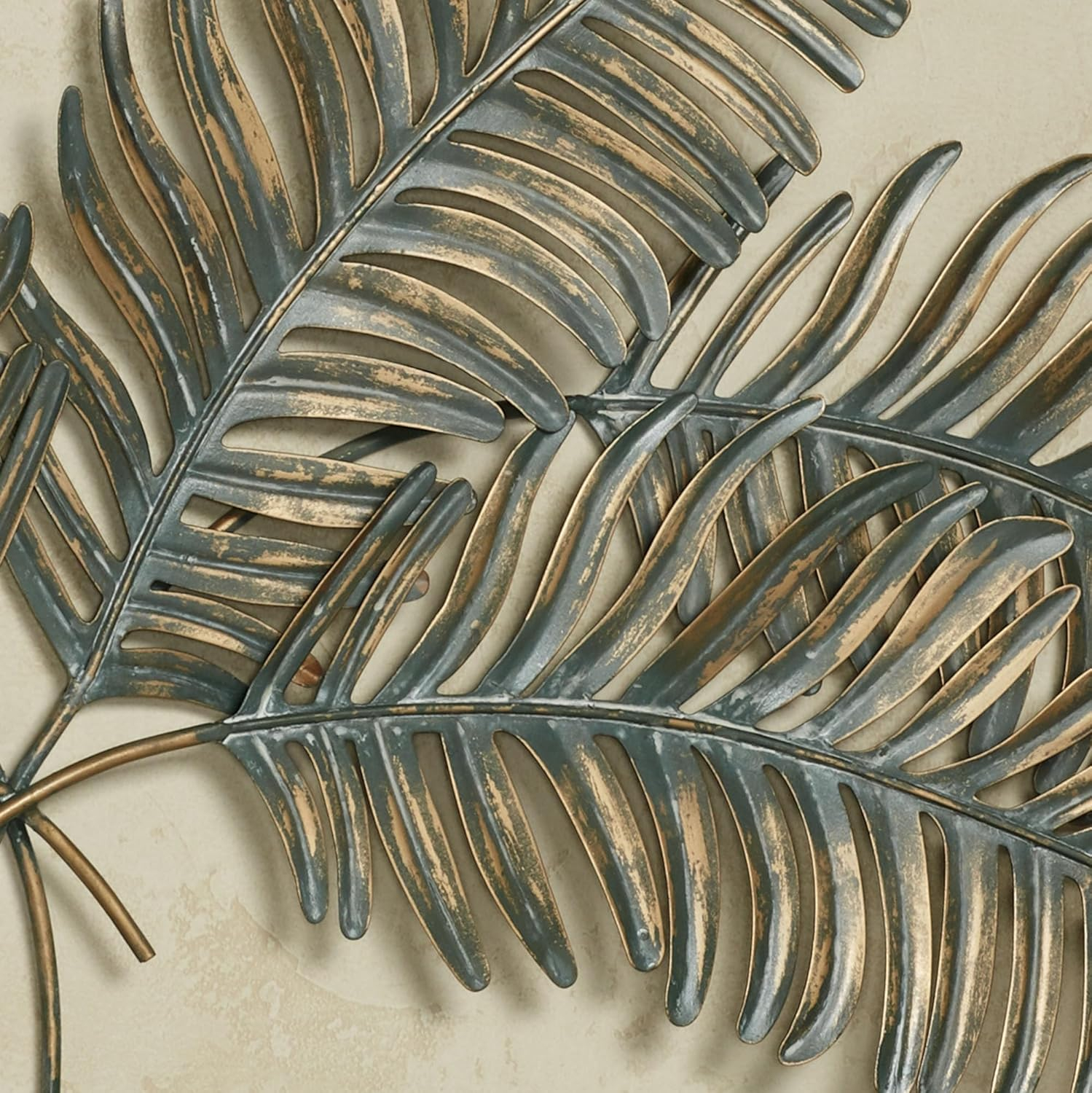 Large Verdi Green and Gold Metal Fern Fronds Wall Sculpture