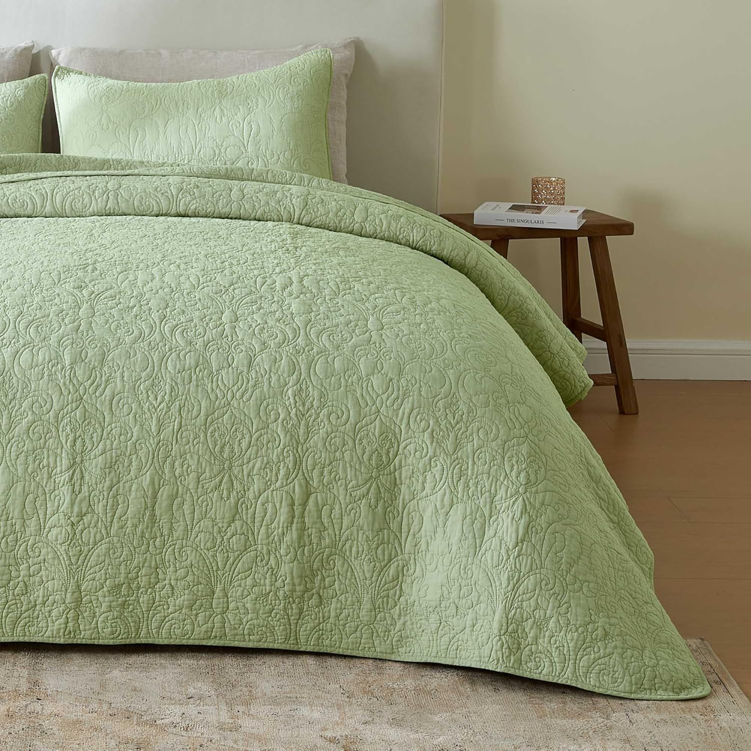 Vintage Comfort 100% Cotton Stitched 3 Piece Quilt Set with Shams, Full / Queen