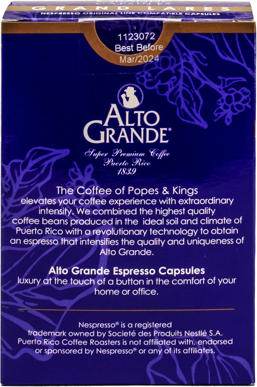 Alto Grande Super Premium Capsules for Nespresso Machines, 100 Percent Arabica Coffee From Puerto Rico (Grand Lares, 18 Count)