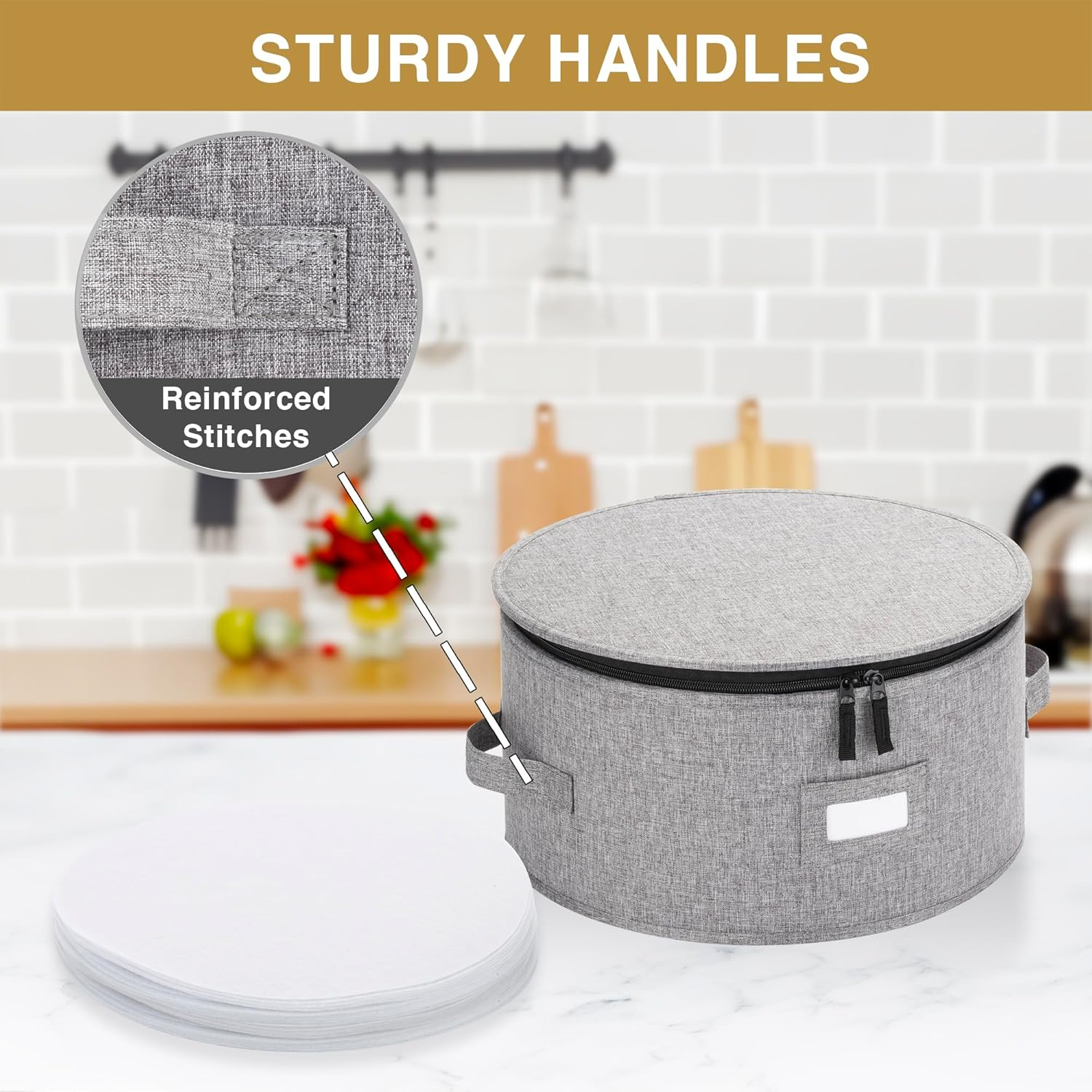 China Storage Container for Charger Plate - 13" W x 7" H - Includes 12 Felt Dividers. Hard Shell and Stackable with Padded Interior. Great for Platters, Big Plates and Serving Dishes up to 12.5" W