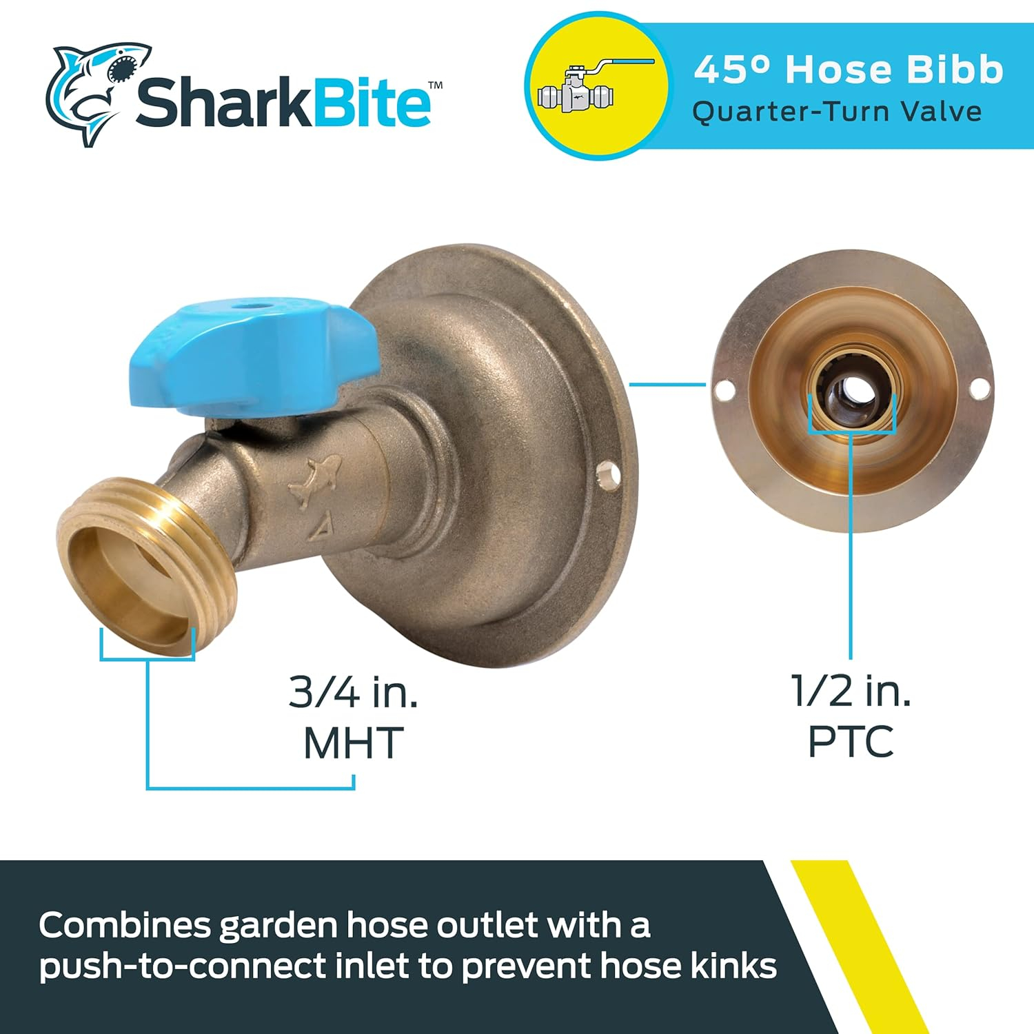 SharkBite No Kink 1/2 in. MHT X 3/4 in. MHT Anti-Siphon Brass Hose Bibb