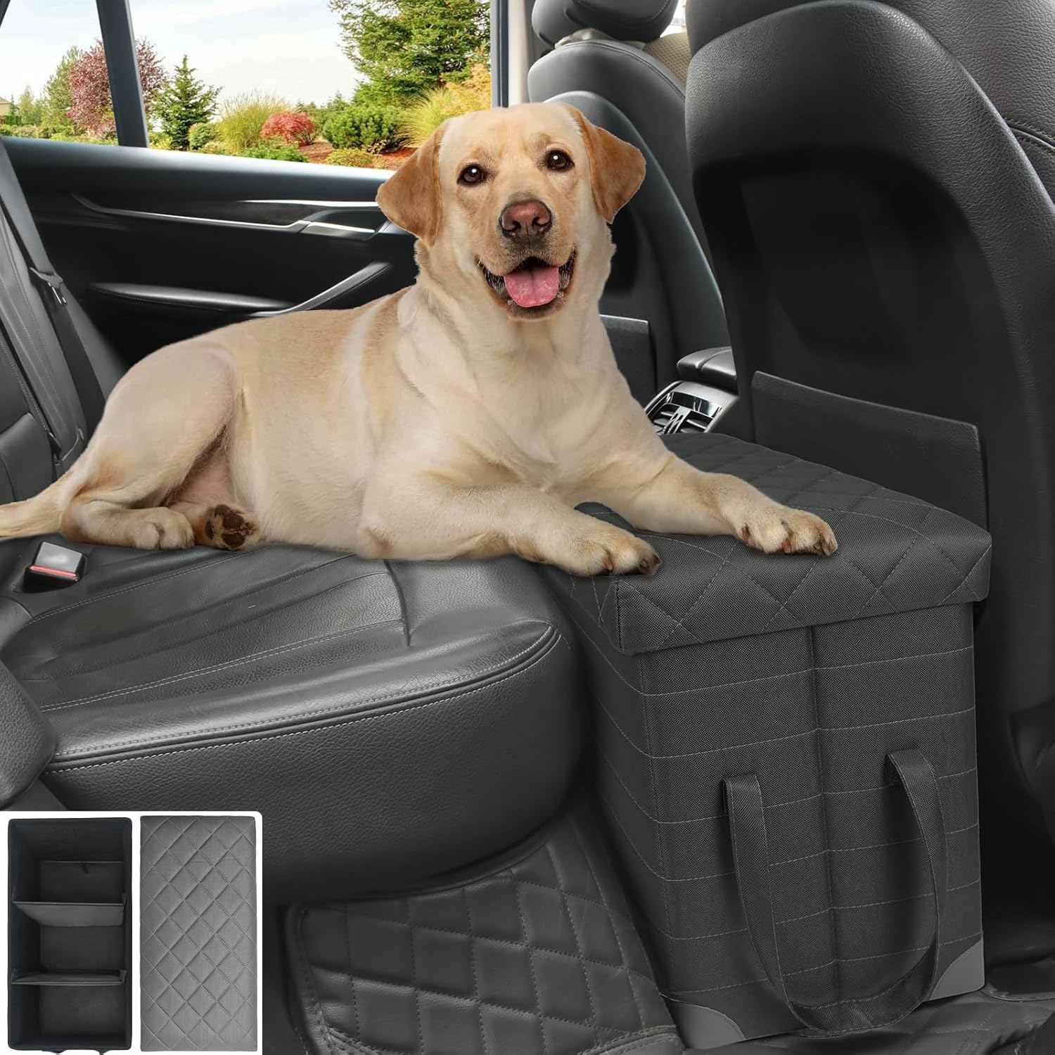 LIONROGE Car Back Seat Extender for Large Dogs up to 200lbs,Dog Car Back & Front Seat Extender with Storage,Prevent Your Dogs from Falling Off The Seat