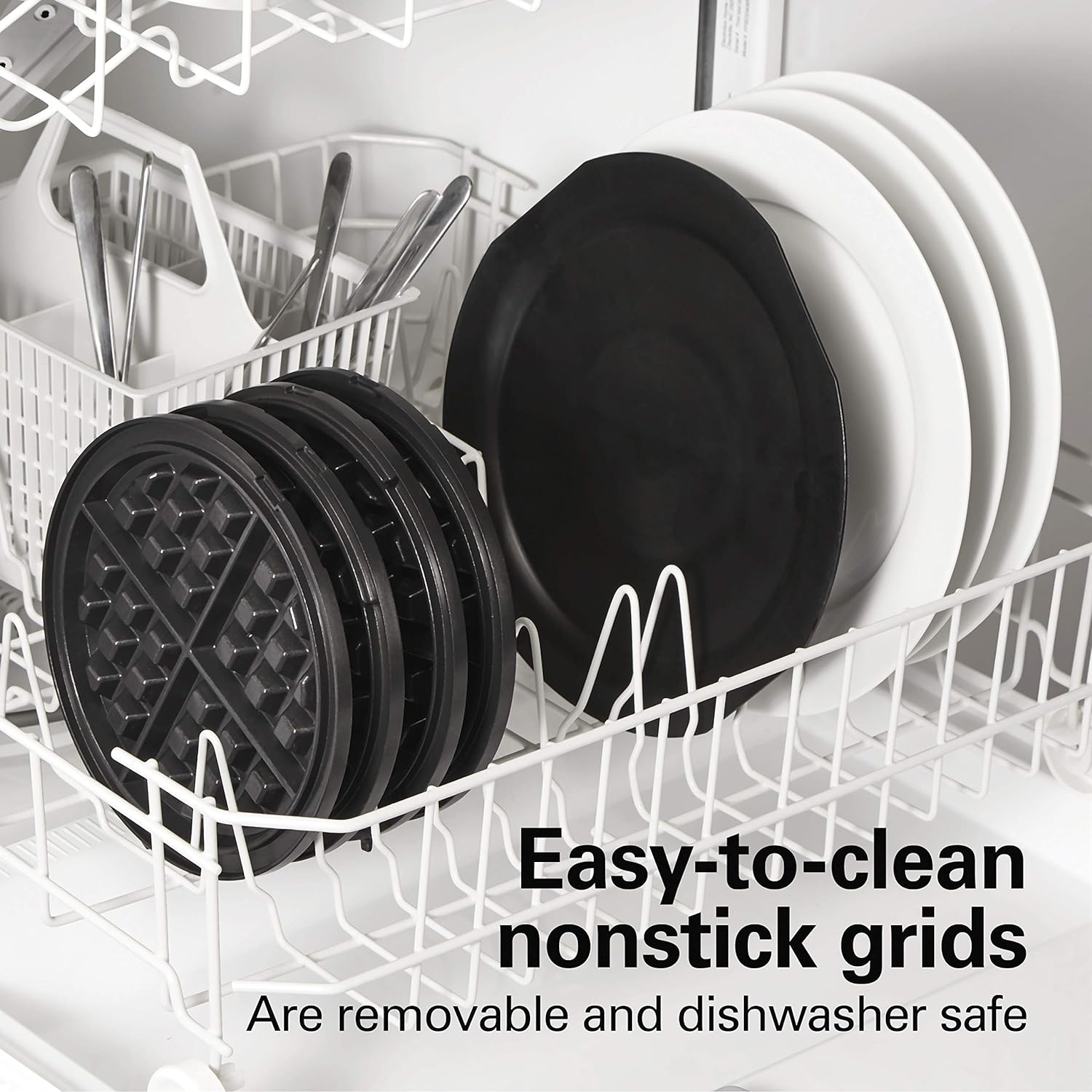 Black Double Flip Belgian Waffle Maker with Nonstick Plates