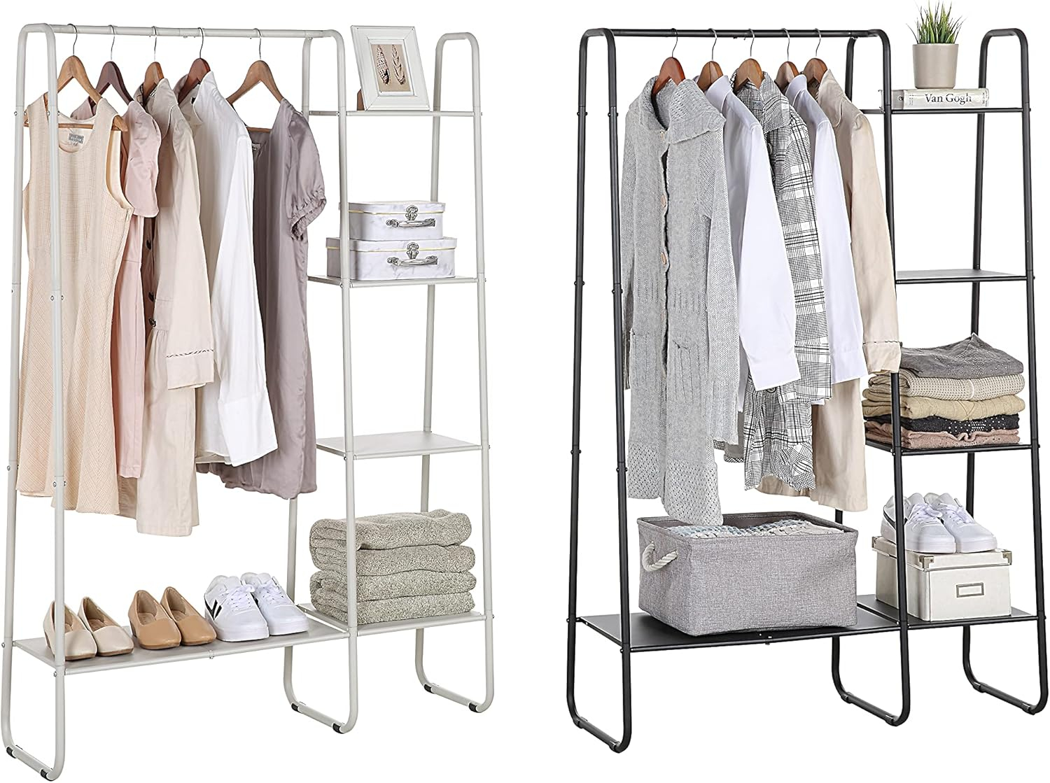 White Metal Freestanding Garment Rack with Shelves