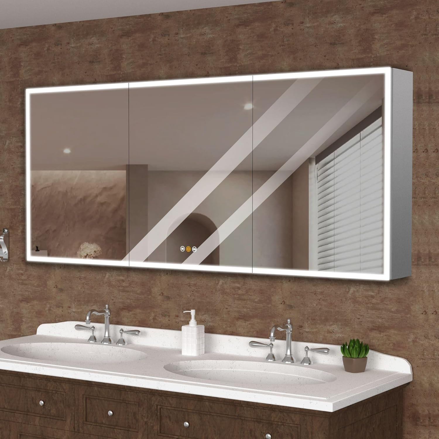 60 in. W x 36 in. H Rectangular Aluminum Big Storage Surface Mount Medicine Cabinet with Mirror in Grey and USB Outlet