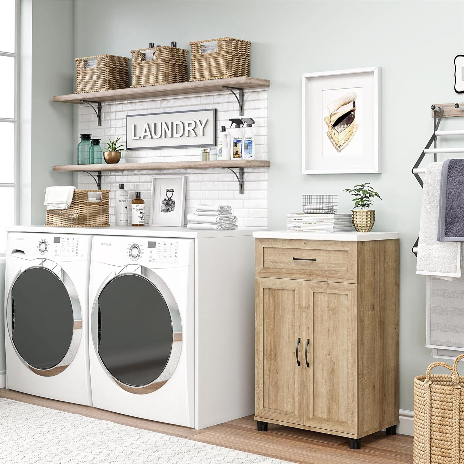 Natural Wood 2-Door 1-Drawer Adjustable Base Cabinet