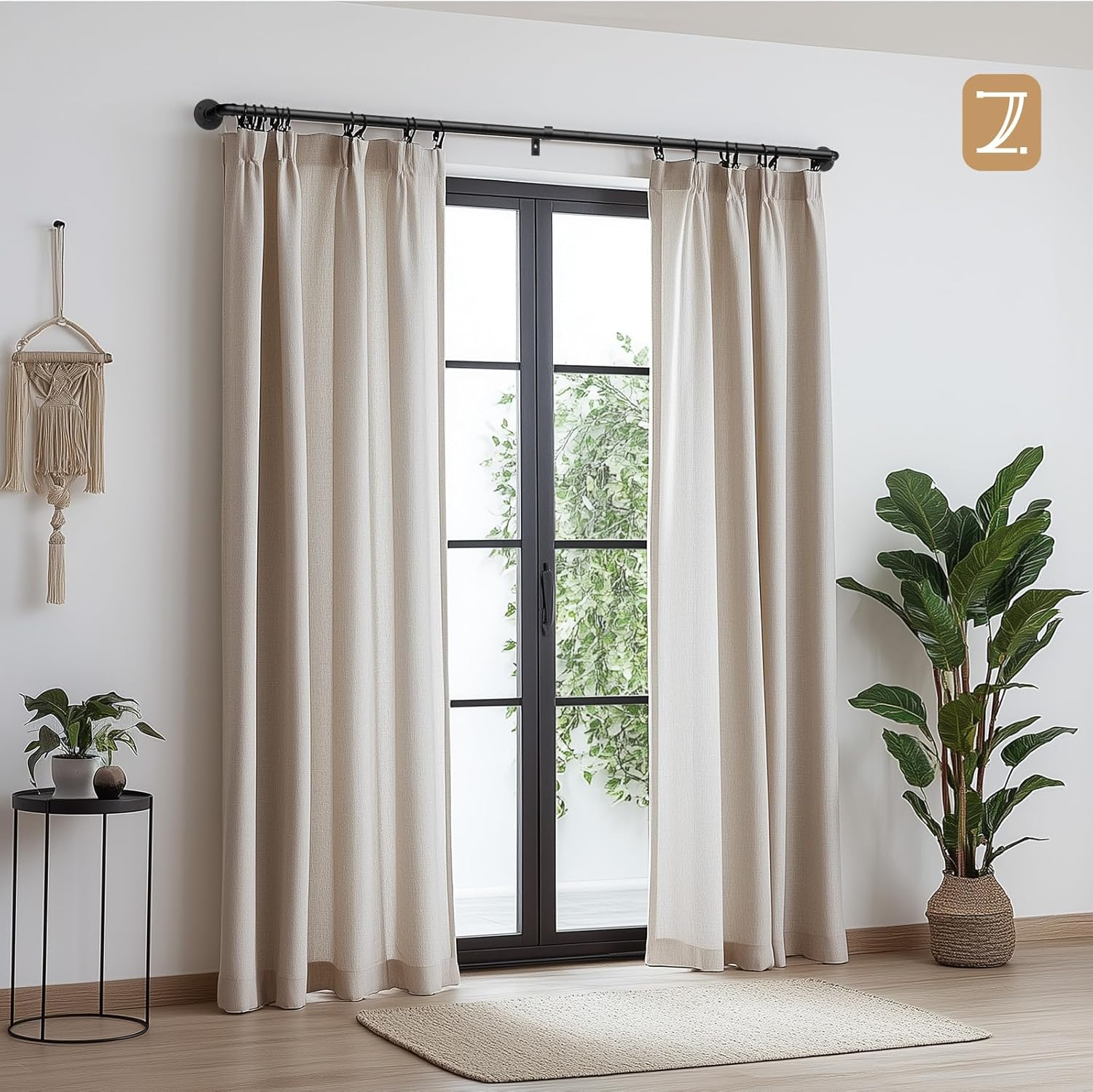 66" to 120"Curtain Rods for Windows, 1 inch Industrial Curtain Rod, Adjustable Wrap Around Black Curtain Rods, Black Industrial Indoor/Outdoor Curtain Rod