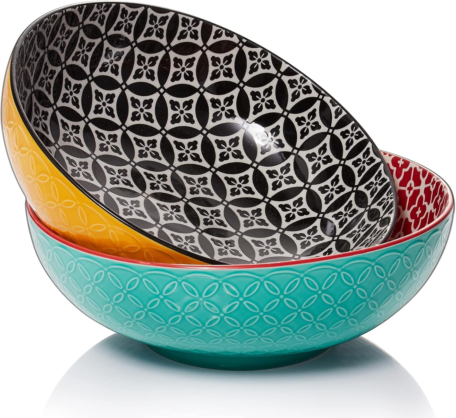 DOWAN Serving Bowls, 9.6 Inch 70 Oz Fruit Bowls Salad Bowls, Large Pasta Bowl Set of 2, Serving Dishes for Entertaining, Vibrant Color Large Bowls for Party, Ideal Housewarming Gift, Halloween Decor