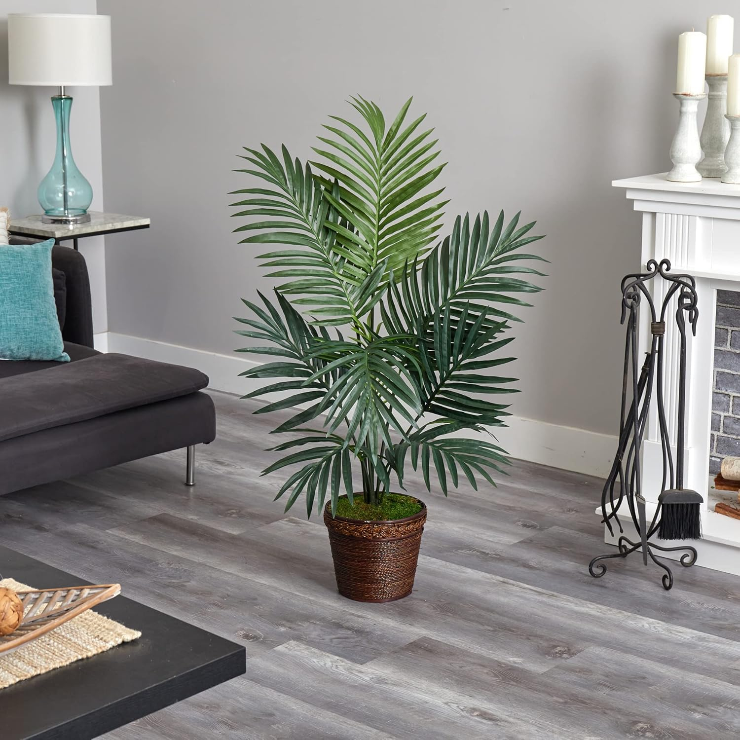 Nearly Natural 4ft. Kentia Palm Artificial Tree in Coiled Rope Planter