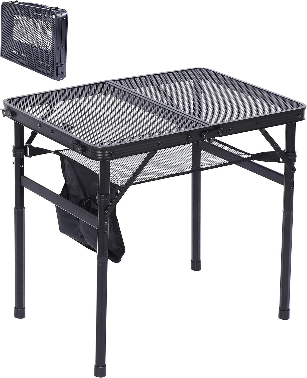 Nice C Table for Grill, Outdoor Table, Camping Table, Outdoor Cooking Table, Picnic Tables, Card Table Adjustable Height, Mesh Bag, Carry Handle (47.3” x 23.7“ x 14.7”/24.2“ Black)