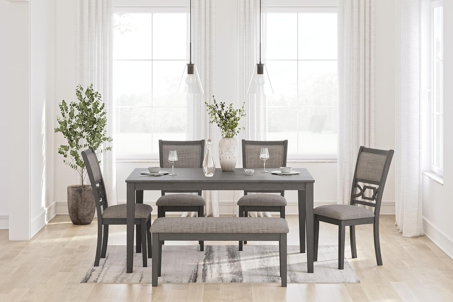 Gray Transitional Rectangular Dining Table Set with 4 Chairs