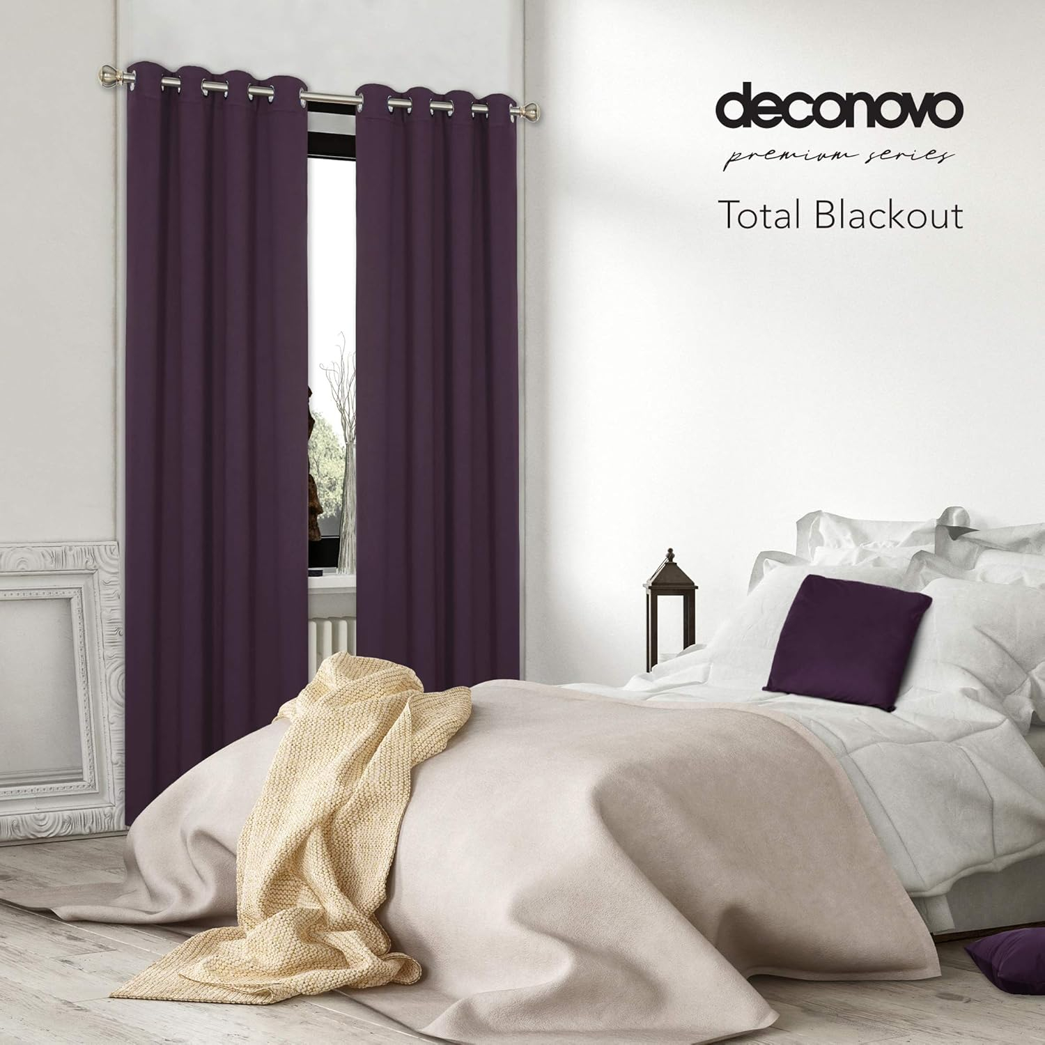 Royal Purple Faux Silk Blackout Grommet Curtains, 52 x 63 inch