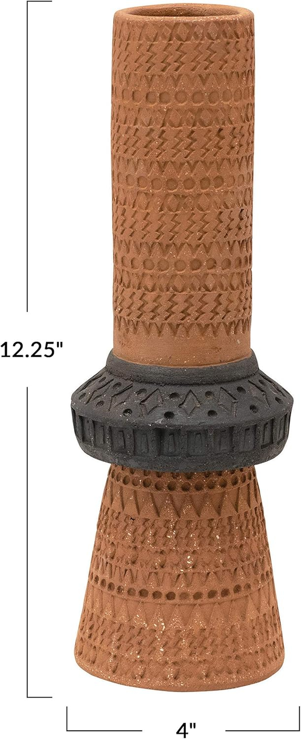 Bloomingville Handmade Debossed Terra-cotta Vase, Terra-cotta Color & Black