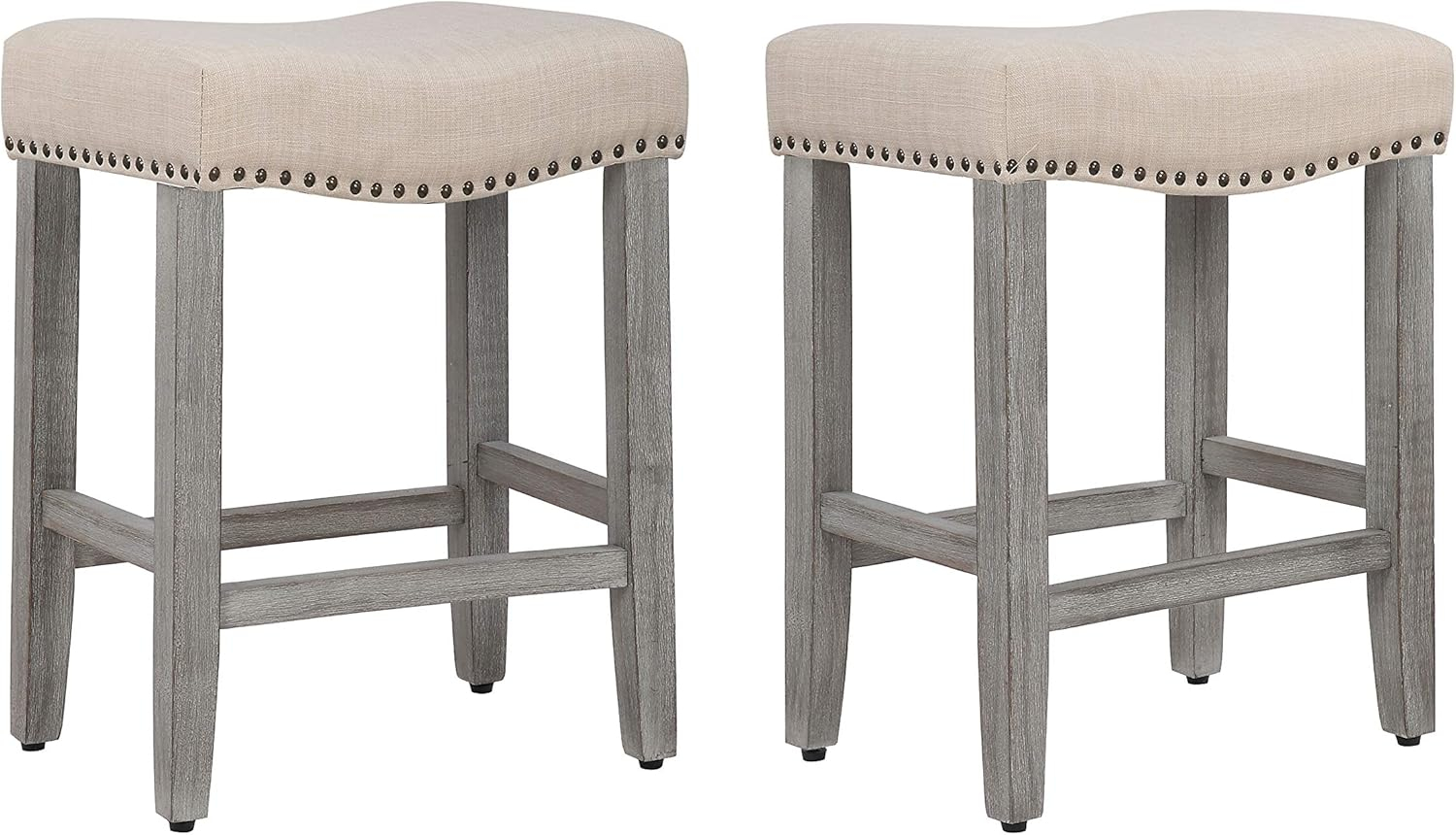 Polytrends Jameson Upholstered Polyester Gray 24 Inch Counter Stool (Set Of 2) Antique Gray/Beige Metal Foam Upholstered Foam Cabin & Lodge