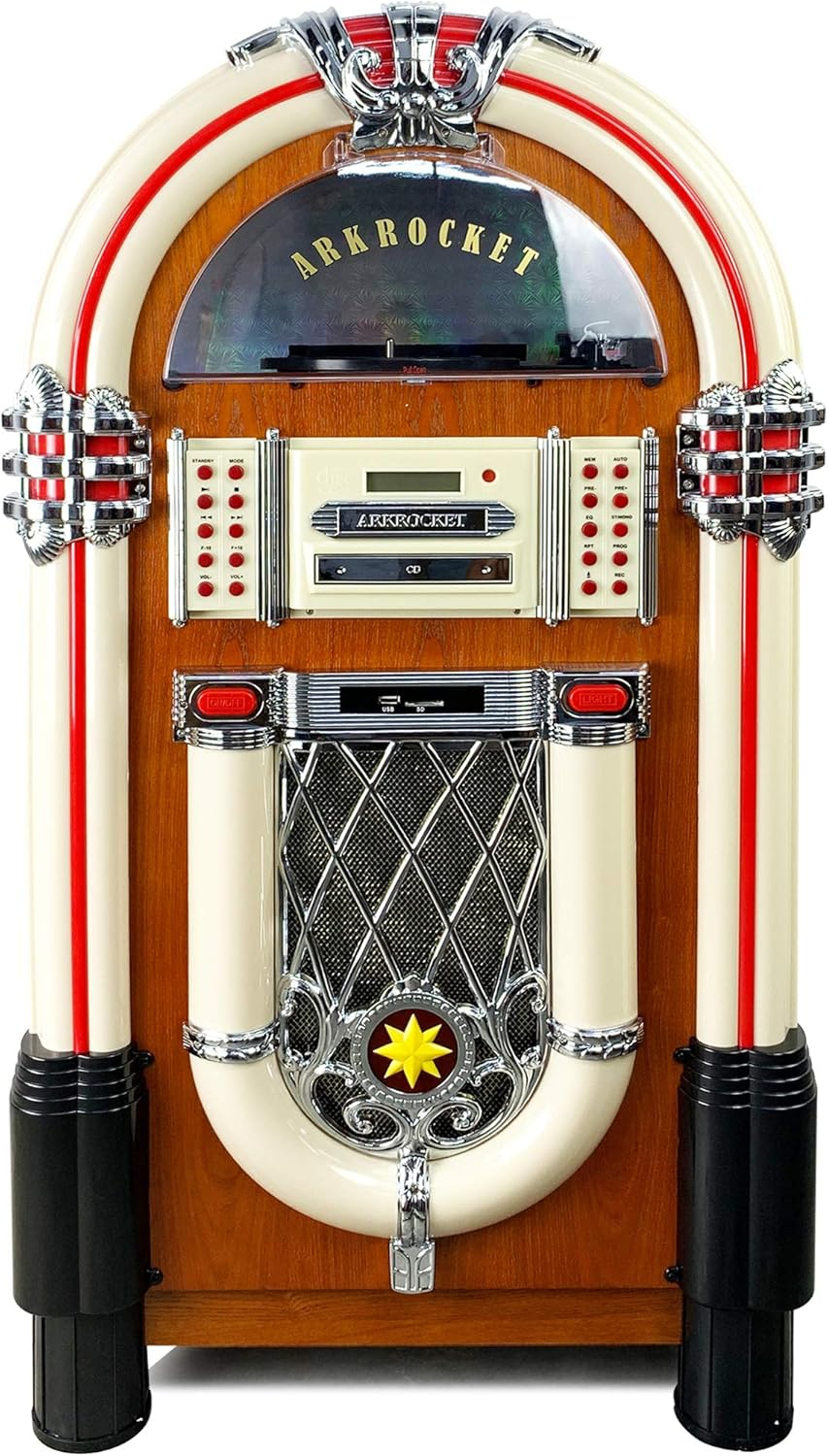 Arkrocket Taurus Jukebox Vinyl Record Player Bluetooth USB SD CD Player Radio Retro Turntable Classic Jukebox (Taurus - Classic)