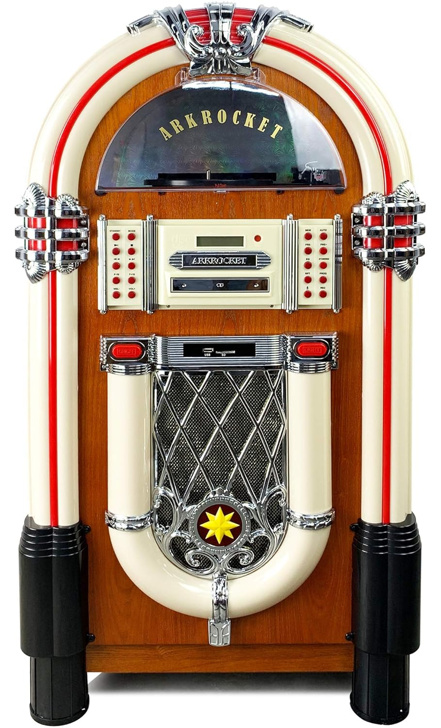 Arkrocket Taurus Jukebox Vinyl Record Player Bluetooth USB SD CD Player Radio Retro Turntable Classic Jukebox (Taurus - Classic)