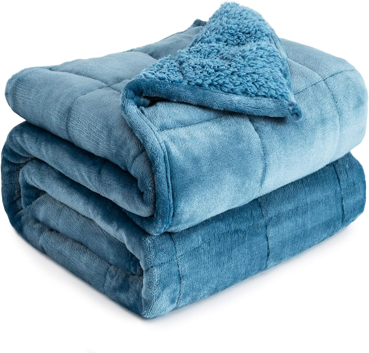 Cottonblue Weighted Blanket 15lbs for Queen Bed, Sherpa Flannel Weighted Blankets for Adults, Fuzzy Soft Sherpa Flannel Weighted Throw Blanket 60 x 80 in, Cozy Plush Blanket for Sofa Bed,Slate Blue