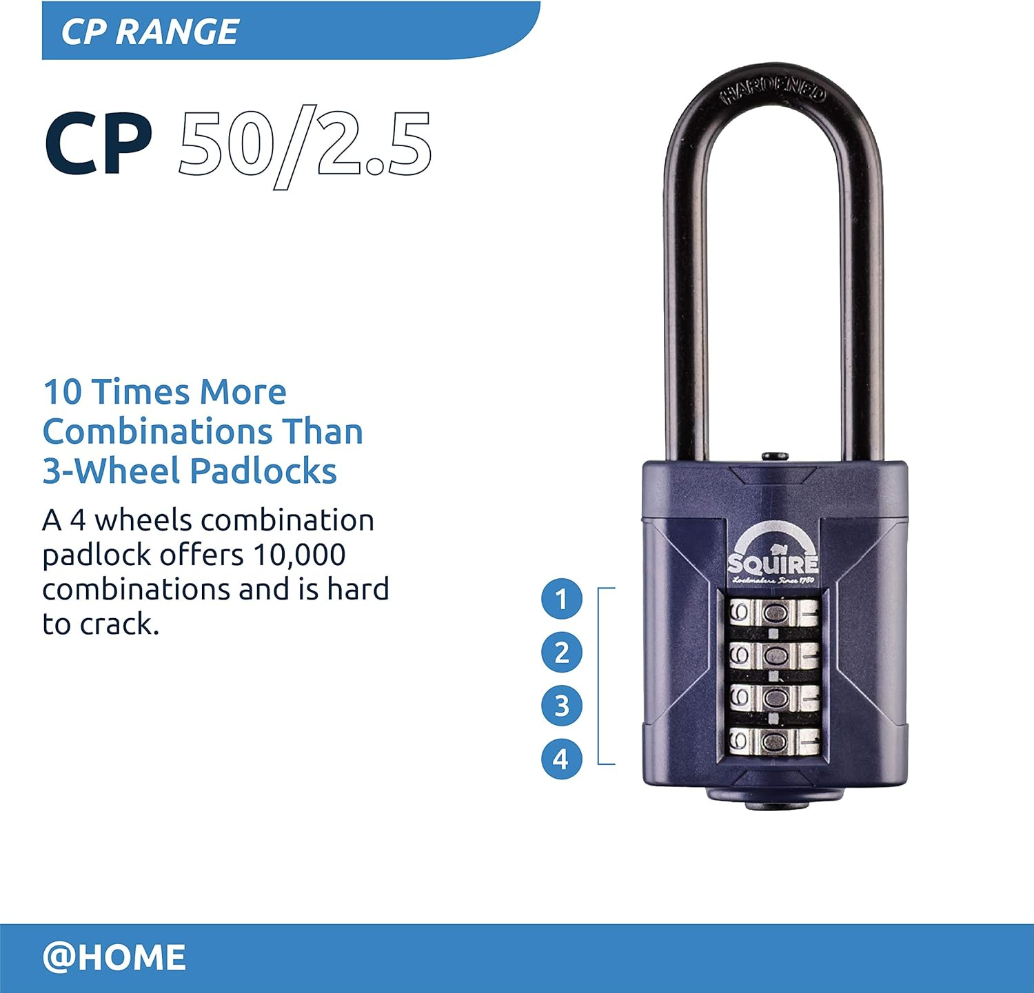 Weathershield™ Long Shackle Combination Padlock | 5-Wheel | CP60/2.5