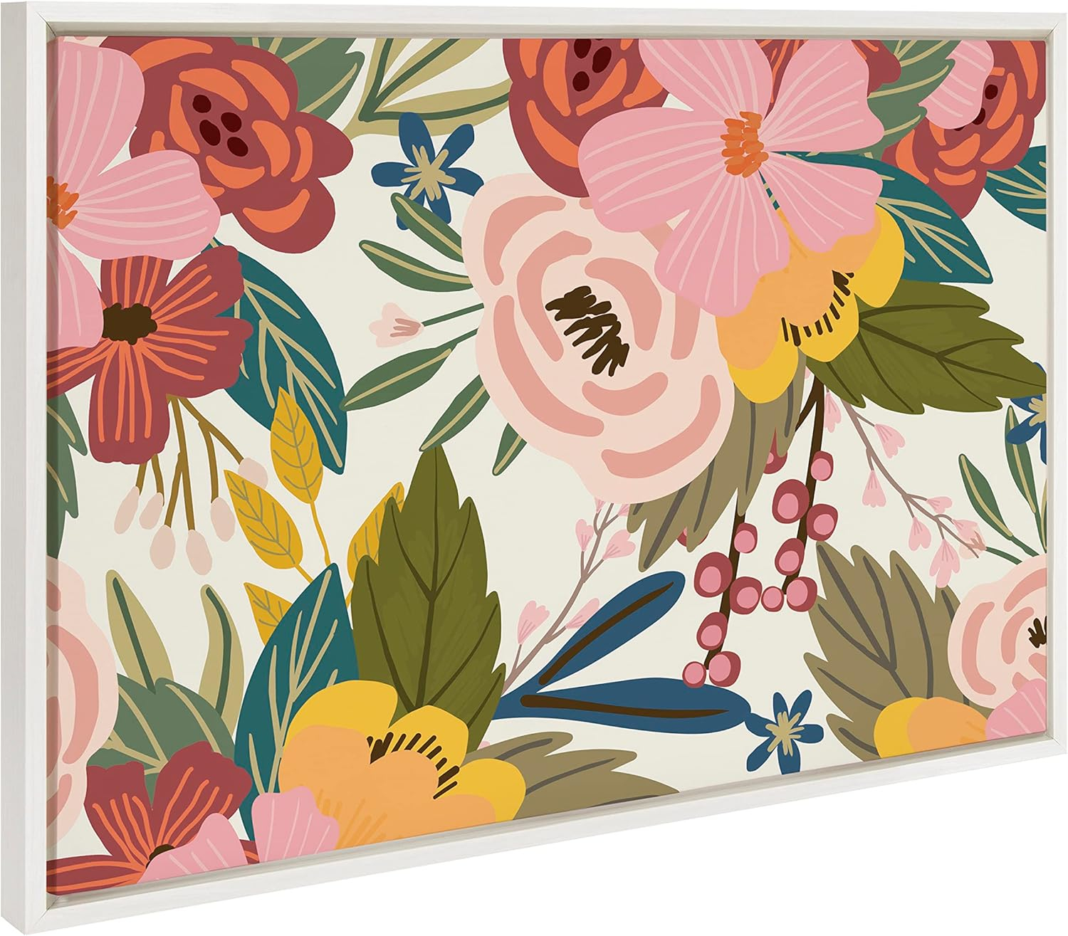 Kate and Laurel Sylvie Softly Framed Canvas Wall Art by Mia Charro, 23x33 White, Modern Fun Abstract Colorful Botanical Flower Art for Wall