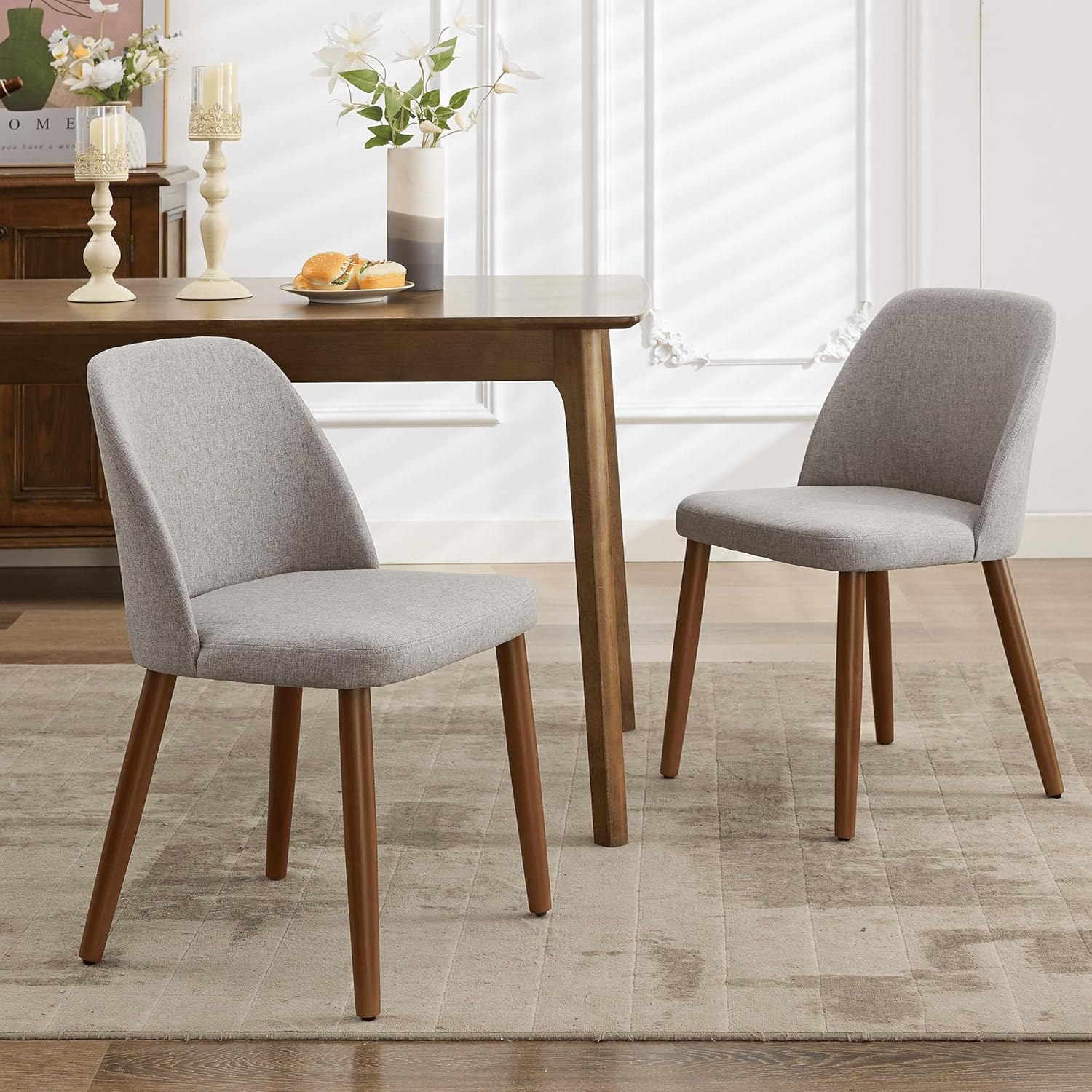 Dining Chairs Set of 2,Dining Chairs with Fabric Upholstered and Solid Wood Legs,Kitchen Side Chair,Thick Cushions Seat,Easy Assembly for Dining Room Living Room Bedroom (Beige)