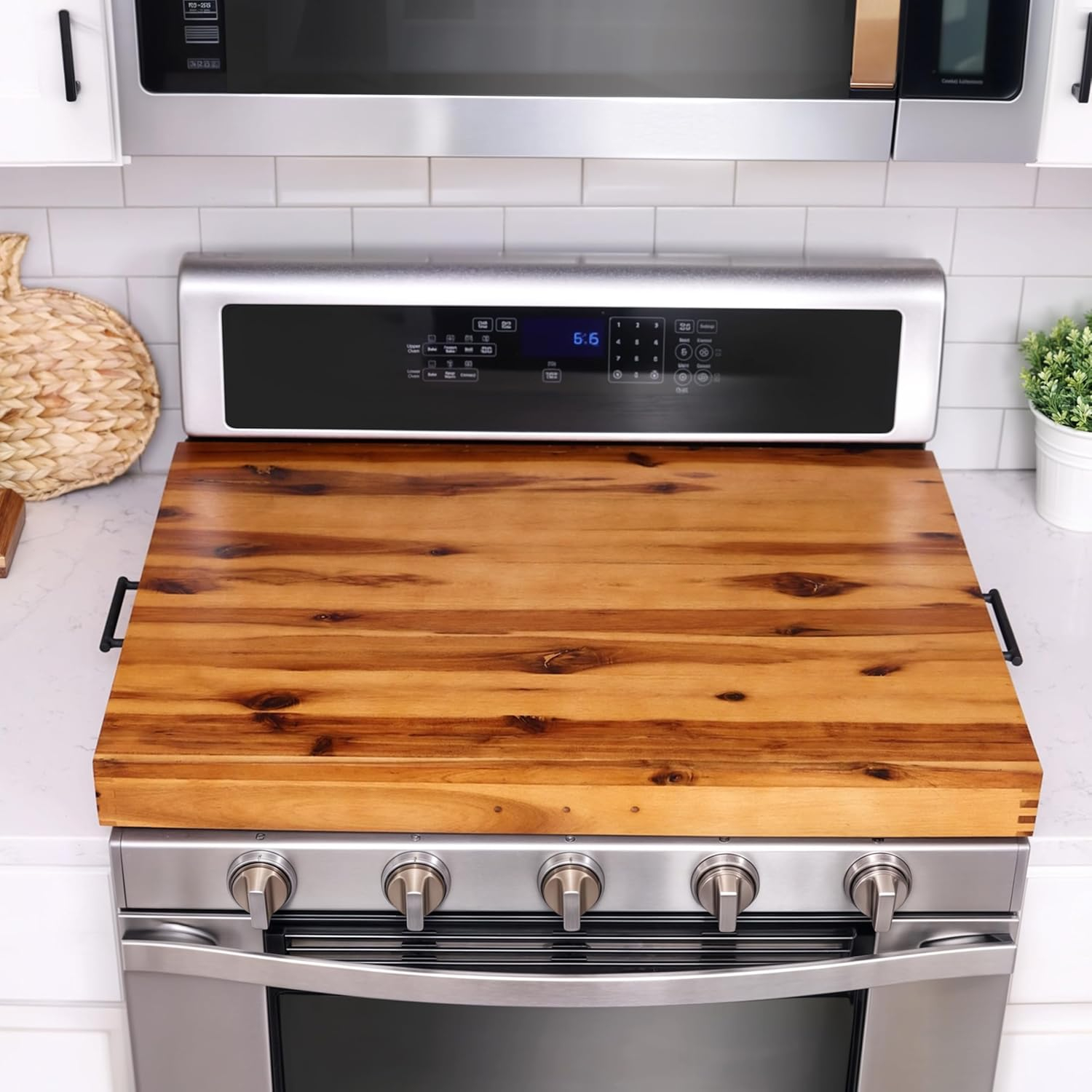 Stove Top Covers for Electric Stove with Handles 30”x22” (Outer) / 28.9”x20.8” (Inner) - Acacia Wood Noodle Board for Gas Stovetop - Stove Top Covers for Gas Burners (Acacia, 30"L x 22"W)