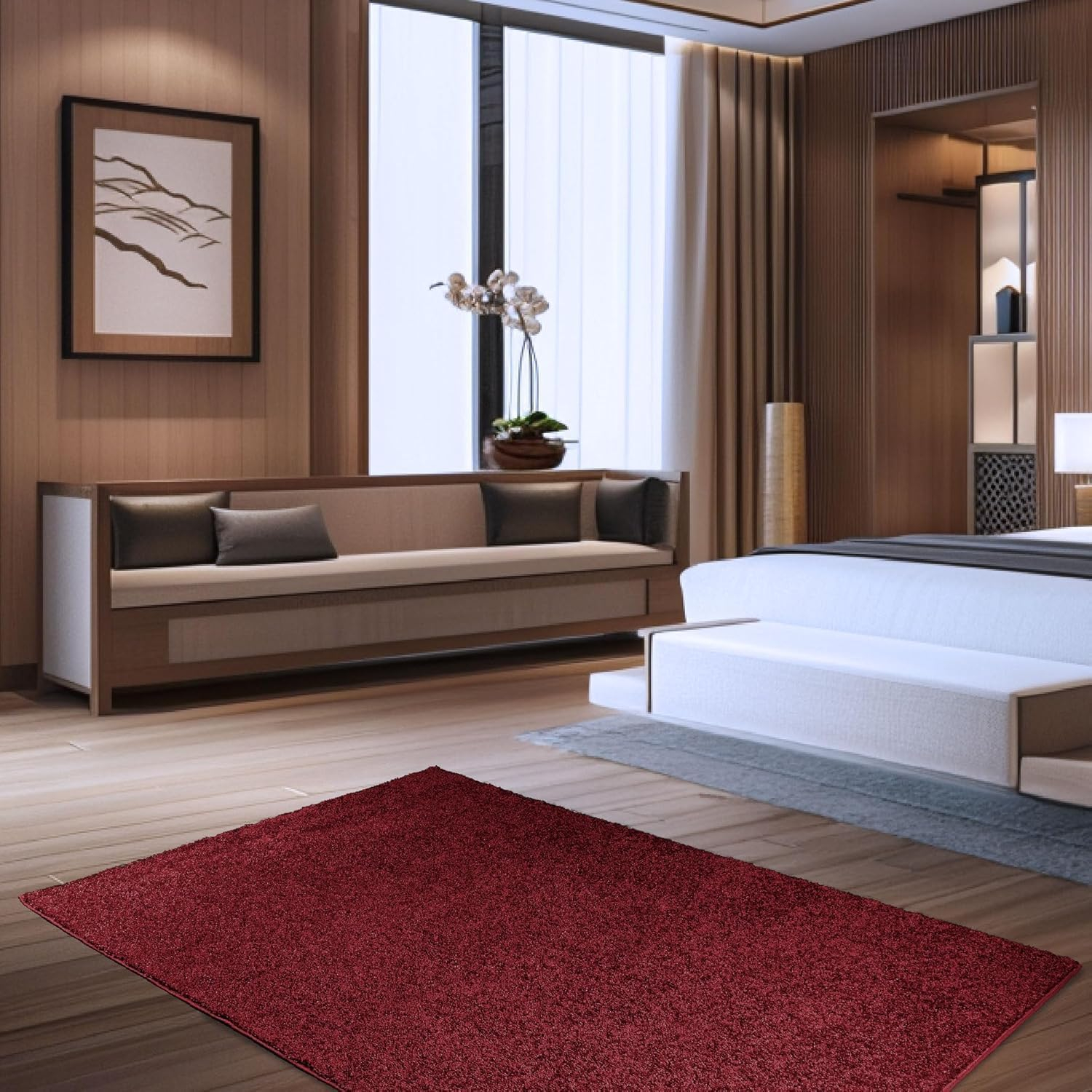 Saturn Collection Solid Color Area Rugs Burgundy - 2' x 4' Rectangle, Indoor, Stain Resistant, Perfect for Living Room, Bedroom, Dining Room, Entryway, Doorway, Pet & Kids Friendly Rug, Wedding