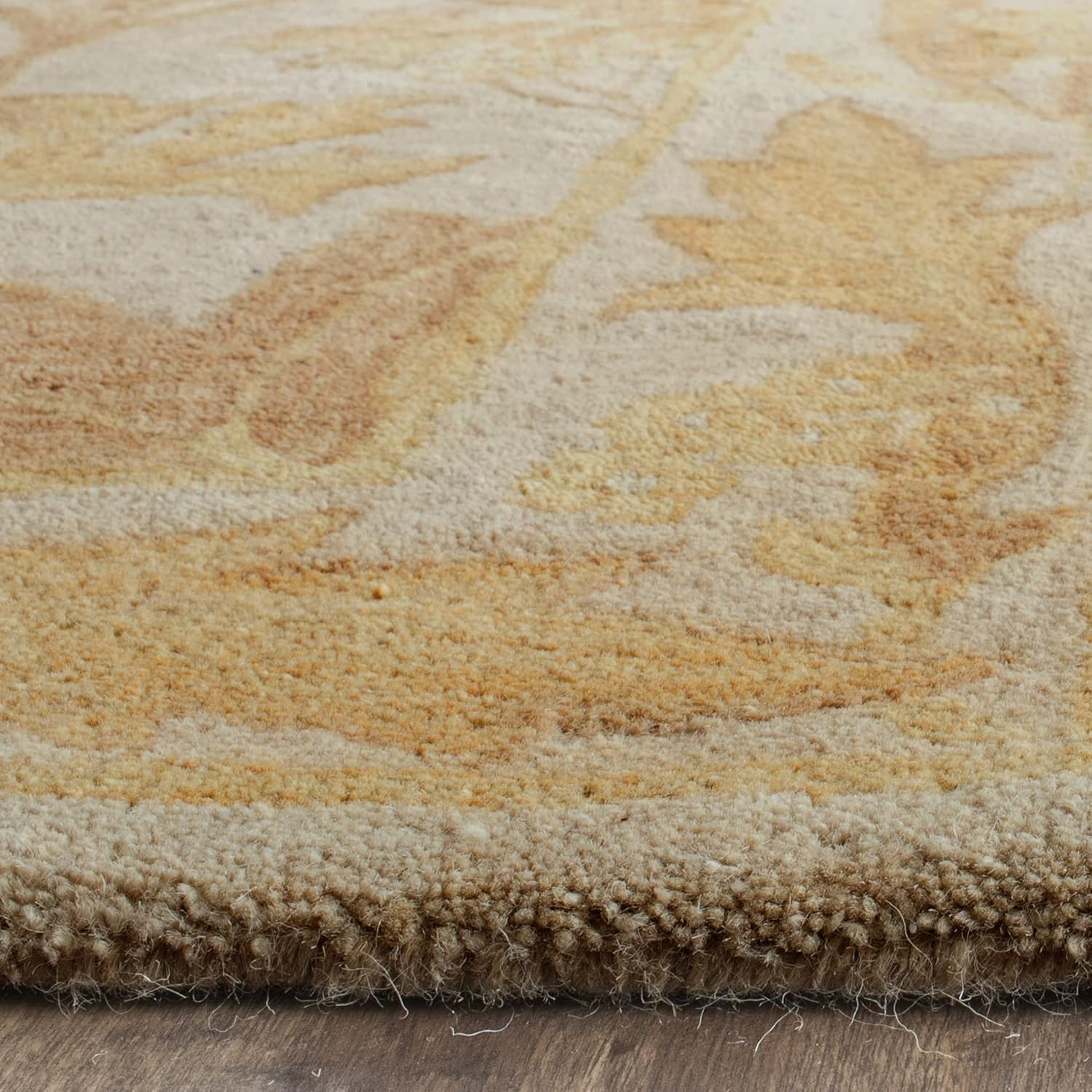 Handmade Tufted Beige and Gold Wool Rectangular Rug