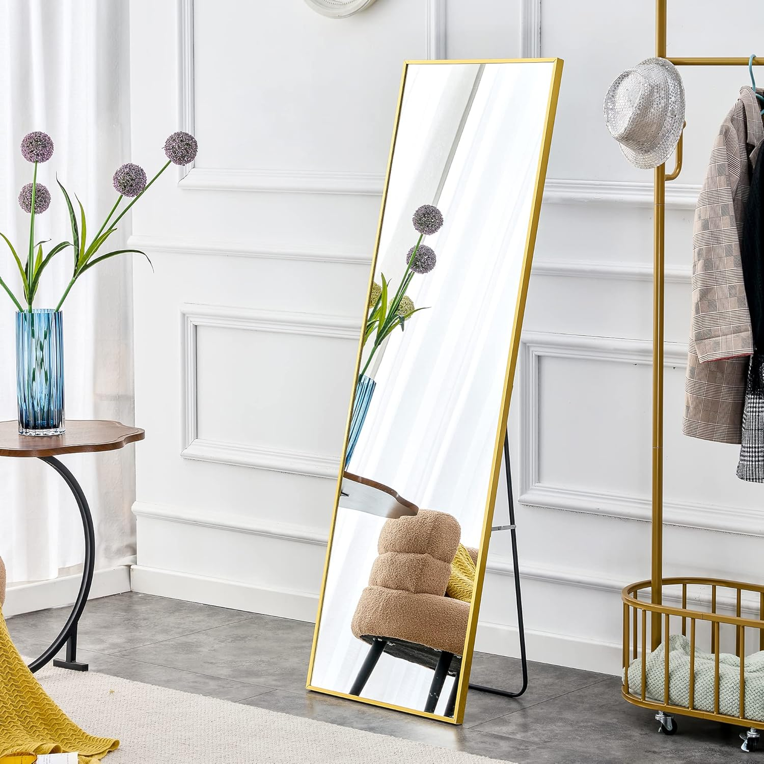Full Length Mirror with Stand, 63""*20""Floor Mirror with Aluminum Alloy Frame, Standing Full Body Mirror,Wall-Mounted Mirrors,for Living Room,Bedroom,Cloakroom,Golden