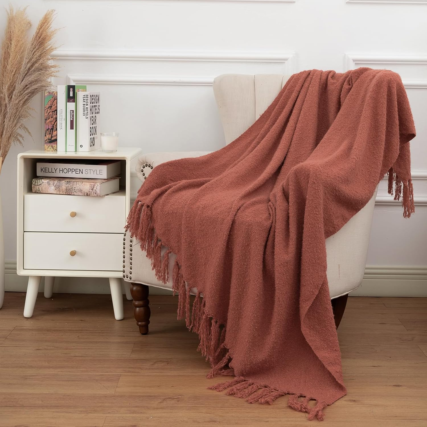 Gealaek Fall Throw Blanket Lightweight Fuzzy Soft Cozy Decorative Blankets for Sofa Bed Farmhouse Throw Blanket Orange with Fringe 50" x 60"
