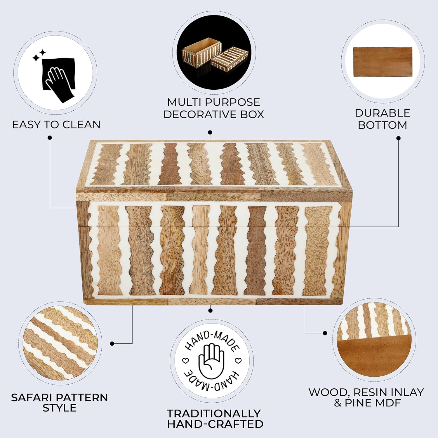 HANDICRAFTS HOME 10x5x5 Decorative Box Handmade Storage Organizer Boxes with Lids Keepsake Gift Trinket Box Display Box, Kept Safari