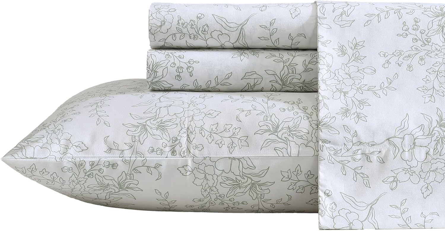 King Blue Cotton Percale Floral Deep Pocket Sheet Set