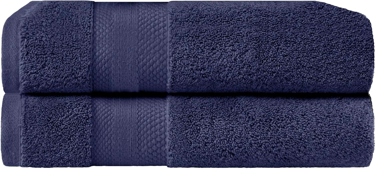 Superior Aria Turkish Cotton Solid Heavyweight Crown Blue Bath Towel Set of 2