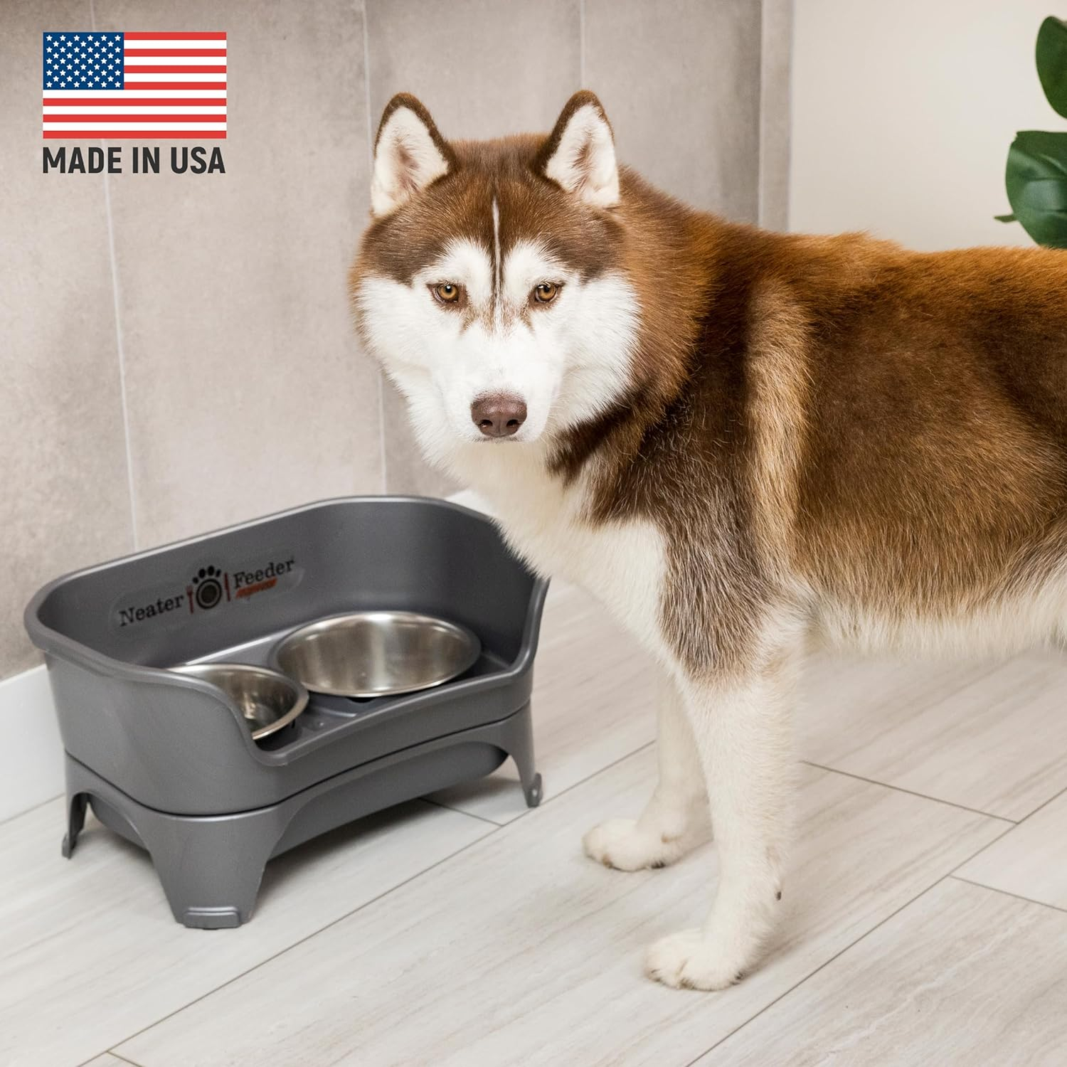Stainless Steel Elevated Mess-Proof Dog Feeder with Slow Feed Bowl