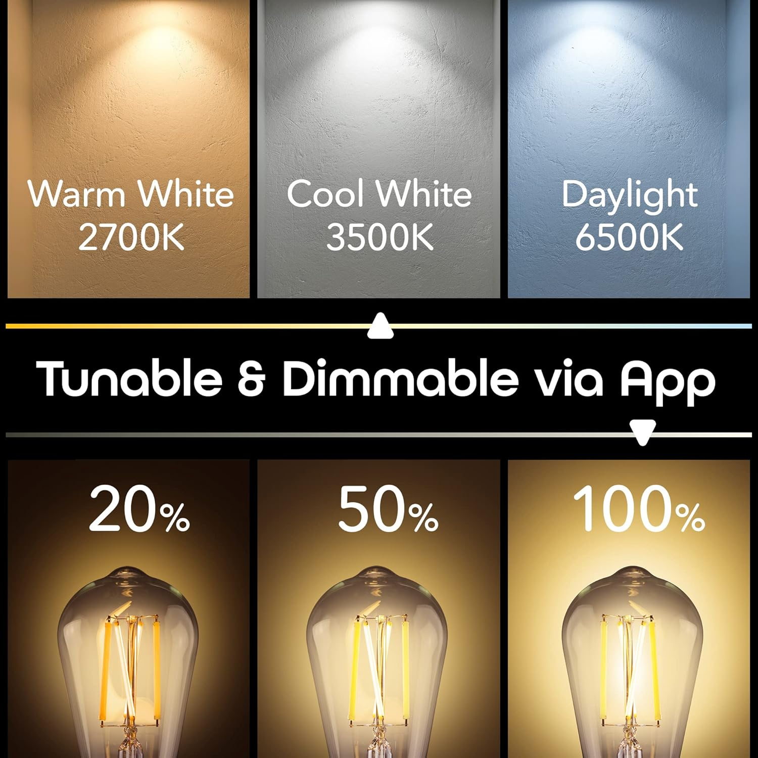 Geeni LUX ST21/E26 Edison Smart WiFi LED Bulb, 8W, Dimmable, Tunable White Light, 4-Pack
