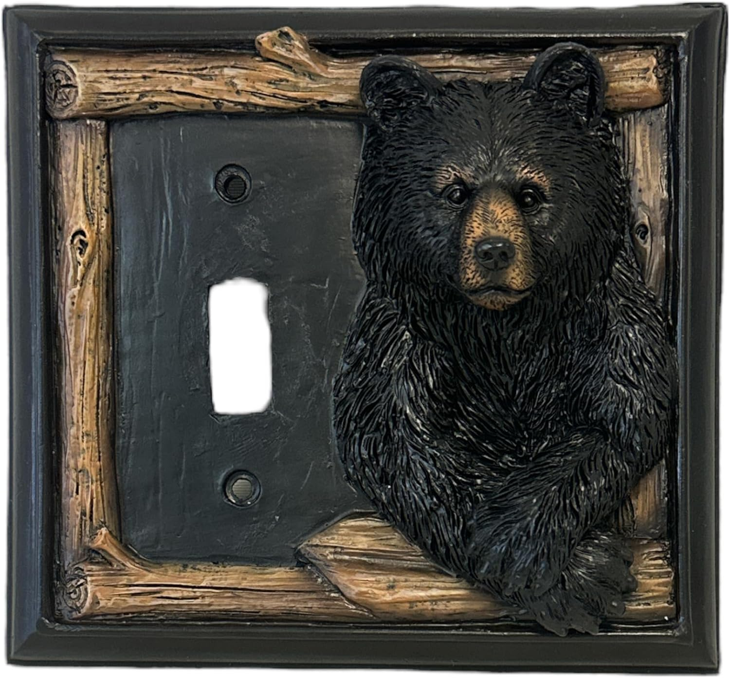 De Leon Collections Decorative Single Light Switch Cover Plate, Standard Size Polyresin, Bear in Window
