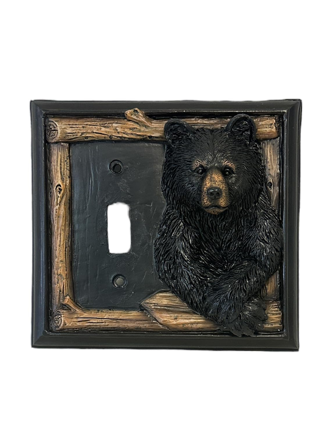 De Leon Collections Decorative Single Light Switch Cover Plate, Standard Size Polyresin, Bear in Window