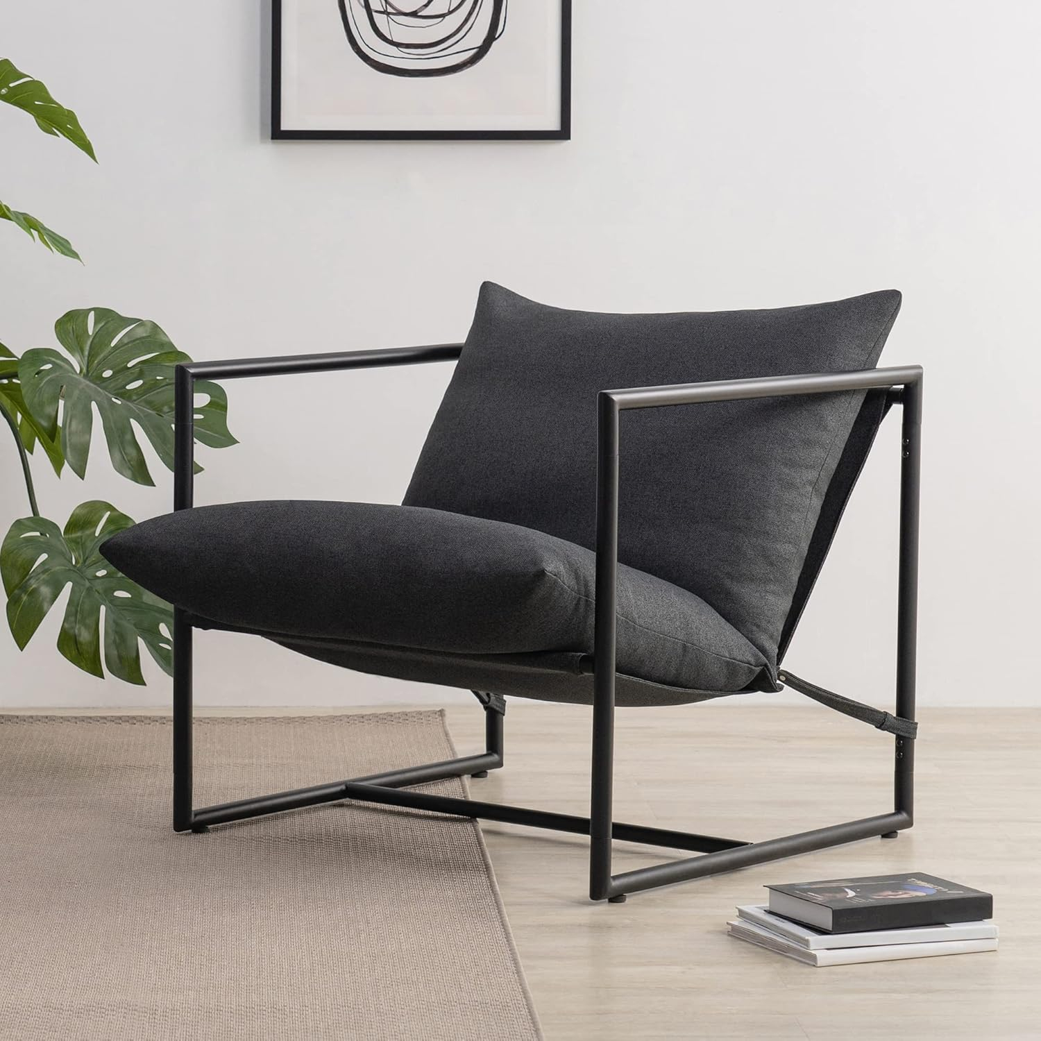 Zinus Aidan Metal Framed Indoor Sling Accent Chair, Dark Grey