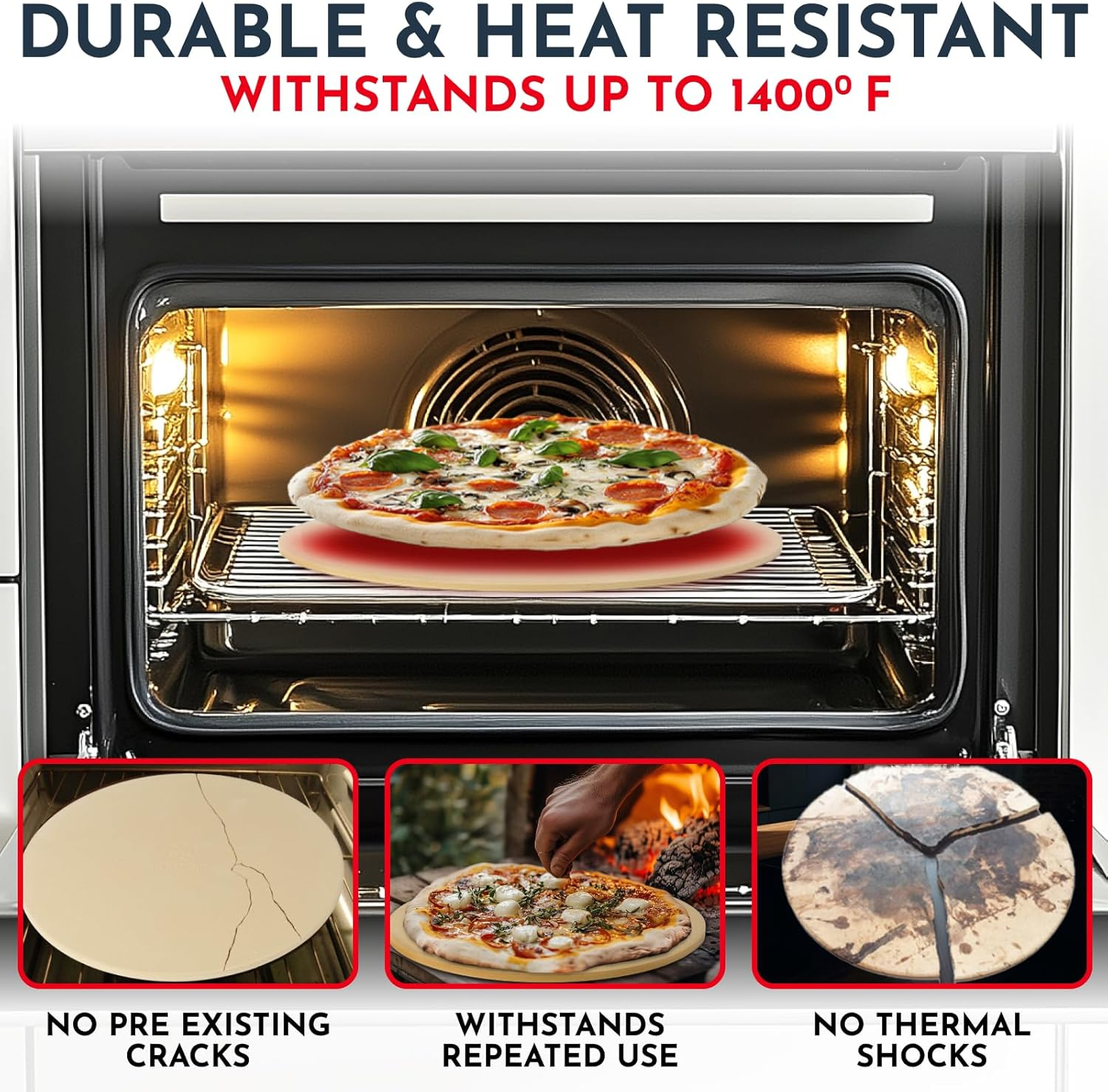 3PCS Round Pizza Stone for Oven Set 15" - Comes with Pizza Peel for Oven and Cutter - Cordierite Stones for Bread, Calzone, Cookies