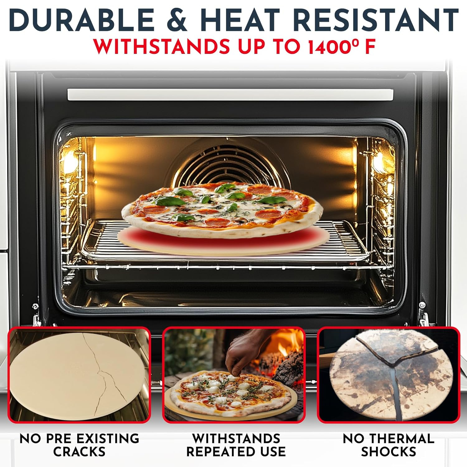 3PCS Round Pizza Stone for Oven Set 15" - Comes with Pizza Peel for Oven and Cutter - Cordierite Stones for Bread, Calzone, Cookies