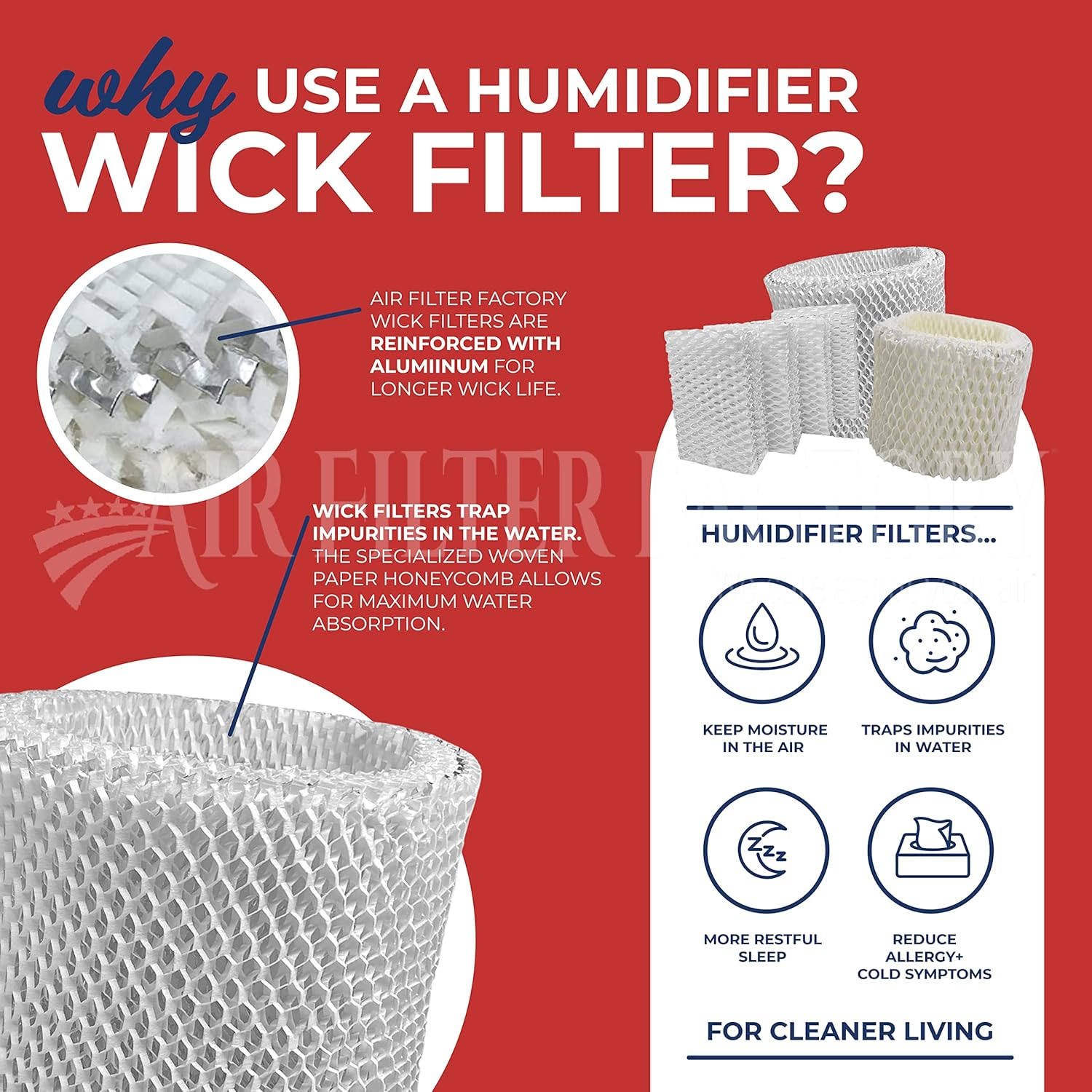 4-Pack HWF62, HWF62D, HWF-62, H62, H-62 Compatible with Holmes Humidifier Filter by Air Filter Factory