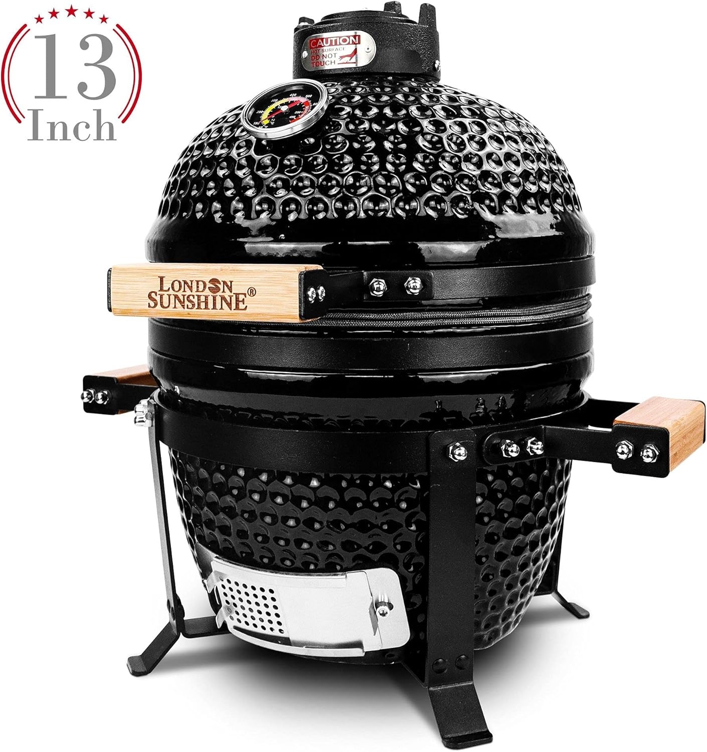 Ceramic BBQ Charcoal Kamado Grill 13 inch Portable Tabletop BBQ Grill with Stainless Steel Grates Black, Black
