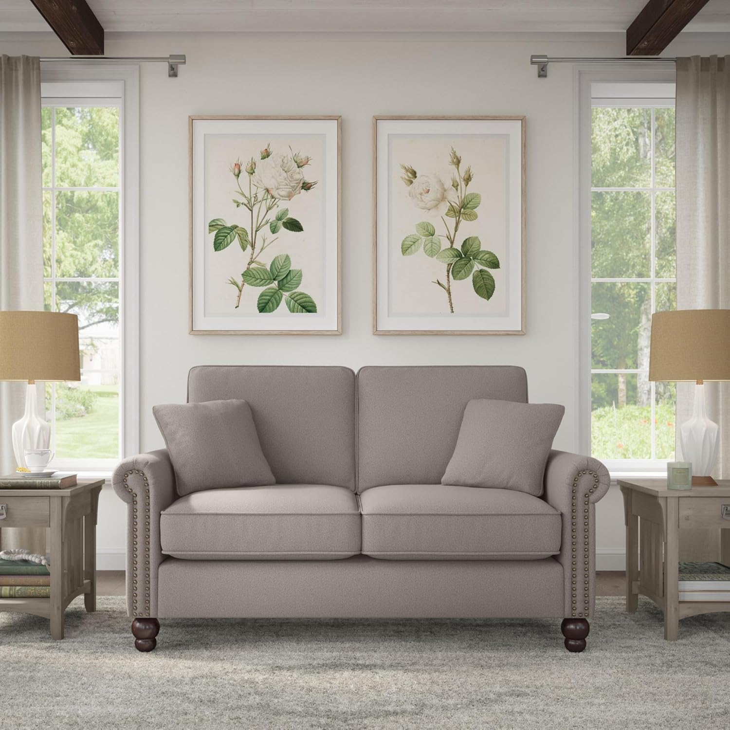 Coventry 85W Large Living Room Sofa in Charcoal Gray Herringbone Fabric