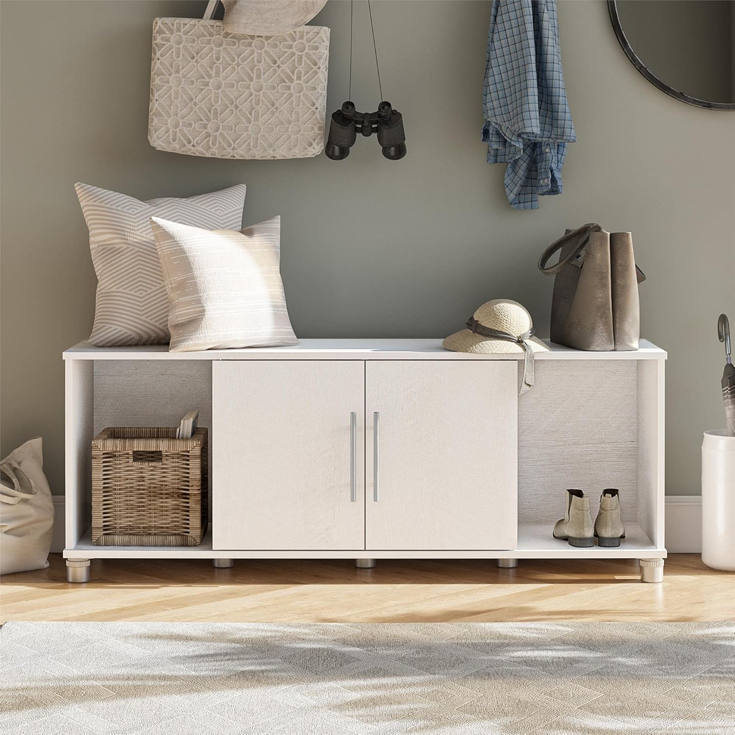 SystemBuild Evolution Camberly Shoe Storage Bench, Ivory Oak